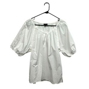 White Cotton Puff Sleeve Peasant Blouse‎ M Romantic Coastal Minimalist Top